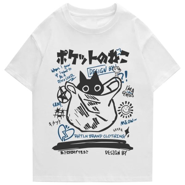 Japanese-theme Black Cat in a Bag Unisex Tee