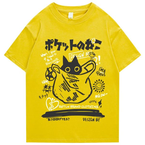 Japanese-theme Black Cat in a Bag Unisex Tee