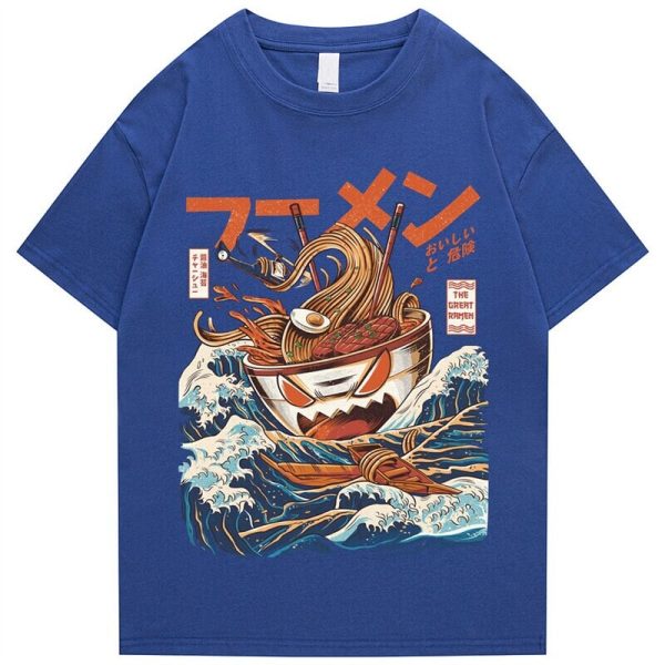 Japanese-theme Flaming Hot Noodles Great Waves Unisex Tee