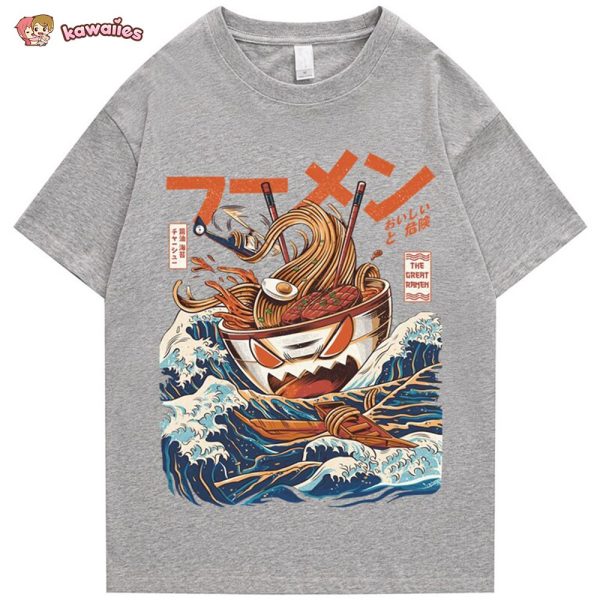 Japanese-theme Flaming Hot Noodles Great Waves Unisex Tee