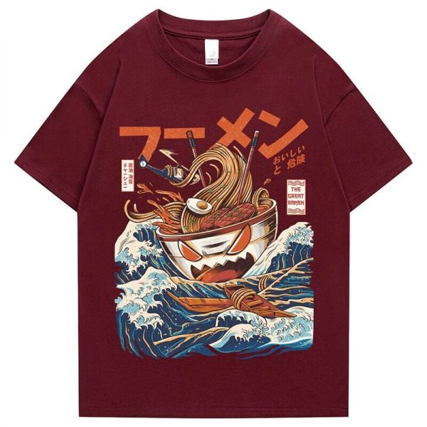 Japanese-theme Flaming Hot Noodles Great Waves Unisex Tee