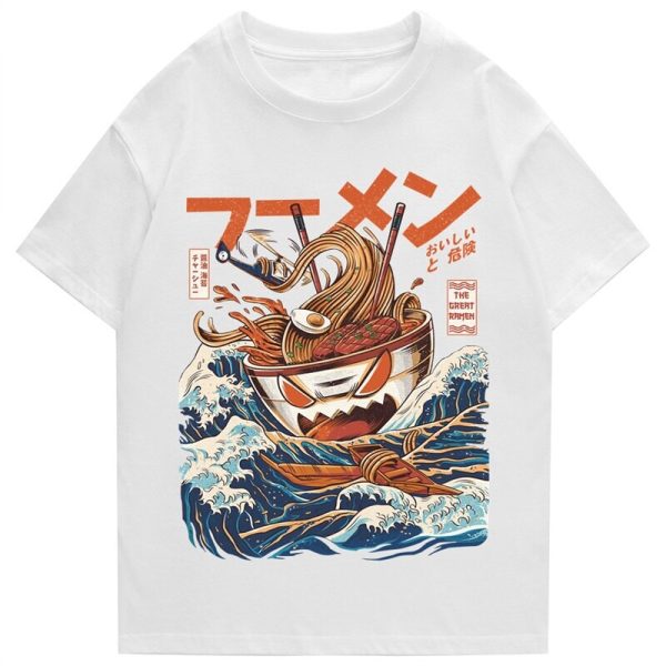 Japanese-theme Flaming Hot Noodles Great Waves Unisex Tee