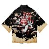 Japanese-themed Black Gold Nine Tailed Fox Unisex Kimono