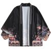 Japanese-themed Black Green Shrines Sakura Unisex Kimono