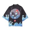Japanese-themed Black Koi Waves Unisex Kimono