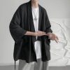 Japanese-themed Black Midnight Purple Minimalist Men’s Kimono Jacket