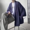 Japanese-themed Black Midnight Purple Minimalist Men’s Kimono Jacket