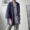 Japanese-themed Black Midnight Purple Minimalist Men’s Kimono Jacket