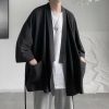 Japanese-themed Black Midnight Purple Minimalist Men’s Kimono Jacket