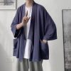 Japanese-themed Black Midnight Purple Minimalist Men’s Kimono Jacket