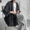 Japanese-themed Black Midnight Purple Minimalist Men’s Kimono Jacket