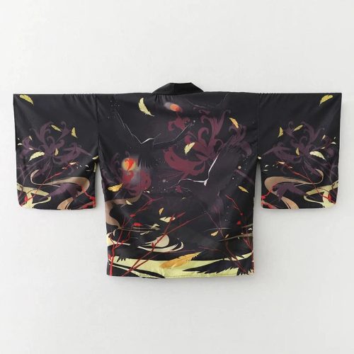 Japanese-themed Black Red Crows Unisex Kimono