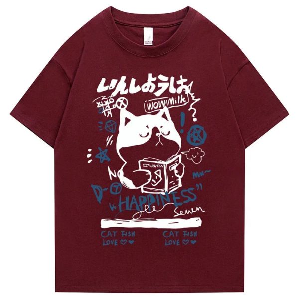 Japanese themed Cat Finding Happiness Unisex Tee