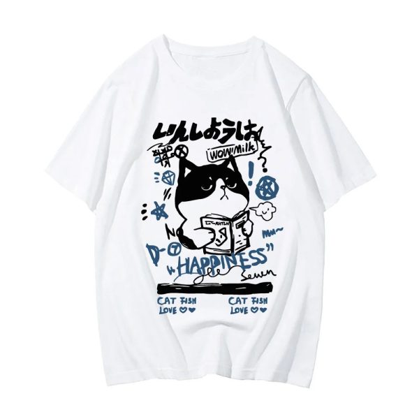 Japanese themed Cat Finding Happiness Unisex Tee