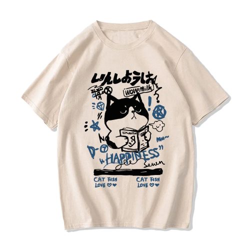 Japanese themed Cat Finding Happiness Unisex Tee