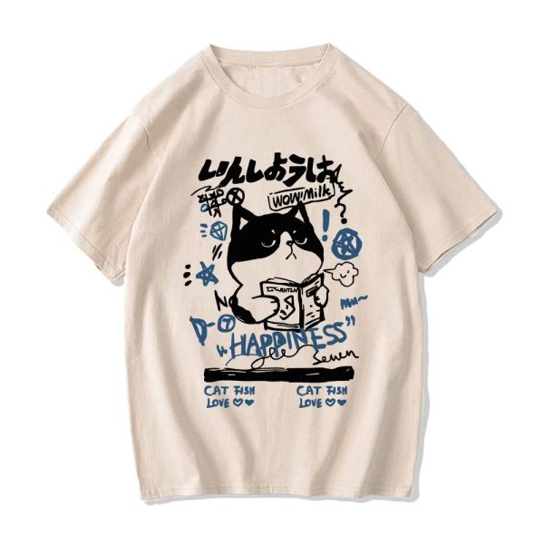Japanese themed Cat Finding Happiness Unisex Tee