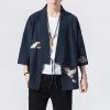 Japanese-themed Crane Cloud Minimal Men's Yukata Kimono Jacket