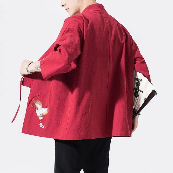 Japanese-themed Crane Cloud Minimal Men's Yukata Kimono Jacket