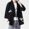 Japanese-themed Crane Cloud Minimal Men's Yukata Kimono Jacket