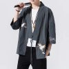 Japanese-themed Crane Cloud Minimal Men's Yukata Kimono Jacket