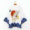Japanese-themed Crane Cloudy Waves Unisex Purple/White Kimono