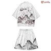 Japanese-themed Crane Mountains Two-Piece Kimono Top & Shorts Sets
