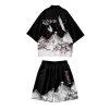 Japanese-themed Crane Mountains Two-Piece Kimono Top & Shorts Sets