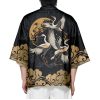Japanese-themed Crane Print Black Gold Unisex Kimono