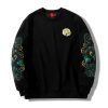 Japanese-themed Emerald Dragon Embroidery Unisex Black Sweatshirt