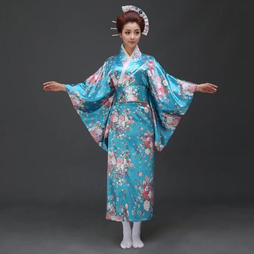 Japanese-themed Elegant Sakura Floral Long Women's Kimonos