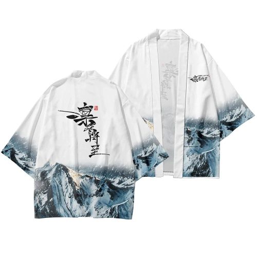 Japanese-themed Glaciar Mountains Two-Piece Kimono Yukata Top & Pants