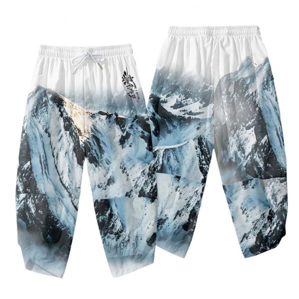 Japanese-themed Glaciar Mountains Two-Piece Kimono Yukata Top & Pants