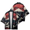 Japanese-themed Great Wave off Kanagawa Red Purple Unisex Kimono