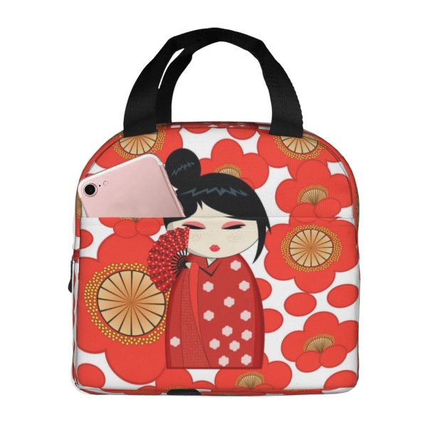 Japanese-themed Keiko Kokeshi Doll Insulated Lunch Bag Collection