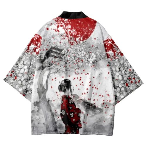 Japanese-themed Lady in Red Unisex Kimono