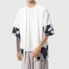 Japanese-themed Minimalist Crane Men’s Kimono Jacket