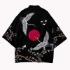 Japanese-themed Red Sun White Cranes Unisex Kimono