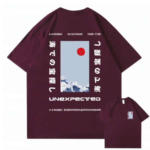 Japanese-themed Wave Red Sun Kanji Unisex Tee