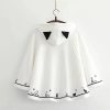 Kawaii White Black Hooded Cat Ears Oversized Ponchos Coats