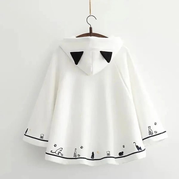 Kawaii White Black Hooded Cat Ears Oversized Ponchos Coats