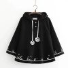 Kawaii White Black Hooded Cat Ears Oversized Ponchos Coats