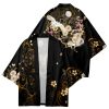 Japanese-themed White Crane Black Gold Unisex Kimono
