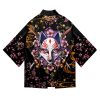 Japanese-themed White Fox Mask Sakura Unisex Kimono