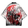 Japanese-themed White Kimono Lady Red Sakura Unisex Kimono