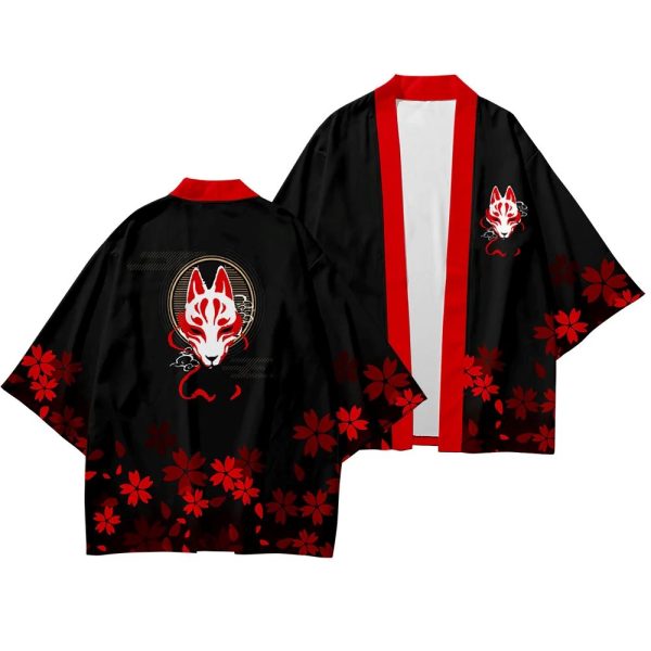 Japanese-themed White Wolf Mask Mens Kimono Yukata