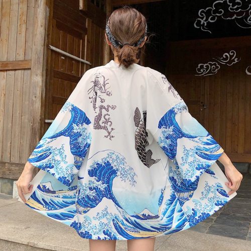 Japanese-themed Women Kimono Day and Night Koi