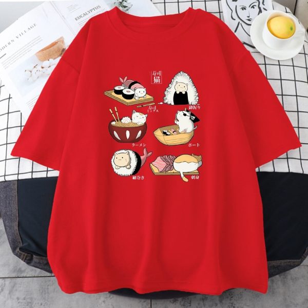 Kawaii Cat Sushi Harajuku Cotton Unisex Tee