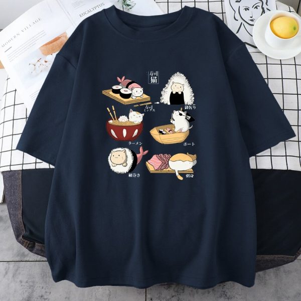 Kawaii Cat Sushi Harajuku Cotton Unisex Tee