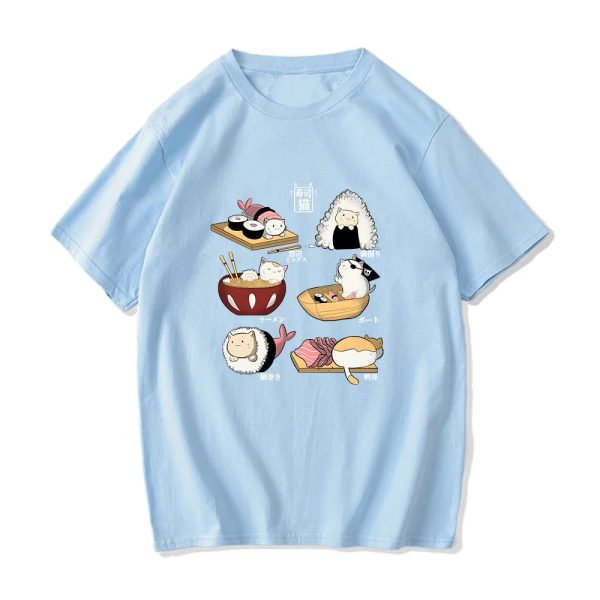 Kawaii Cat Sushi Harajuku Cotton Unisex Tee