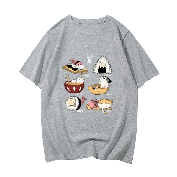 Kawaii Cat Sushi Harajuku Cotton Unisex Tee